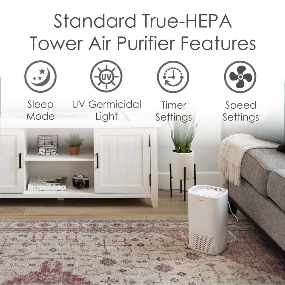 Crane White True HEPA Filter Tower Air Purifier
