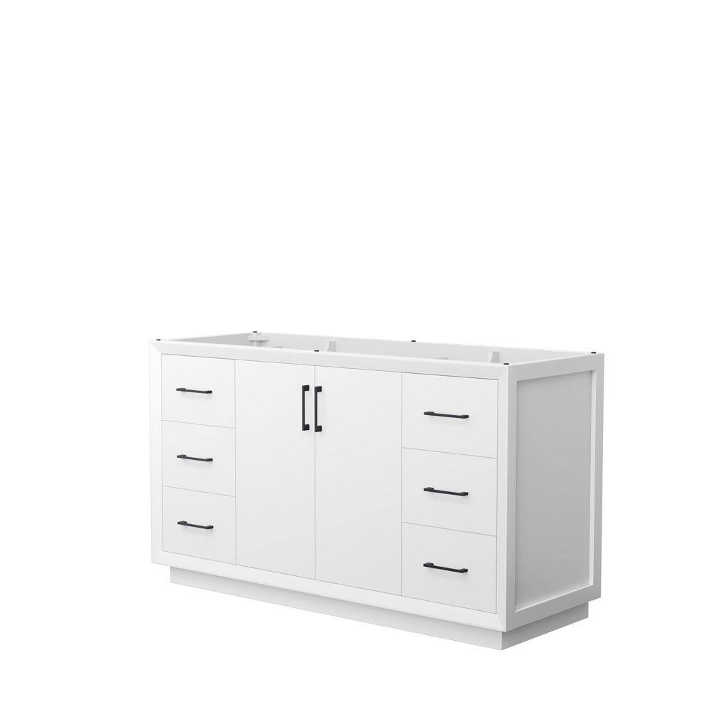 Wyndham Collection Strada 59.25 in. W x 21.75 in. D x 34.25 in. H Single Bath Vanity Cabinet without Top in White, White with Matte Black Trim -  WCF414160SWBCXSXXMXX