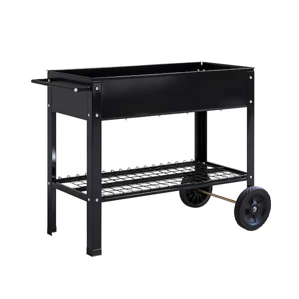 42.5 in. x 20 in. x 31.9 in. Mobile Metal Elevated Garden Bed Cart with Legs, Tall Planter Box with Wheels, Black