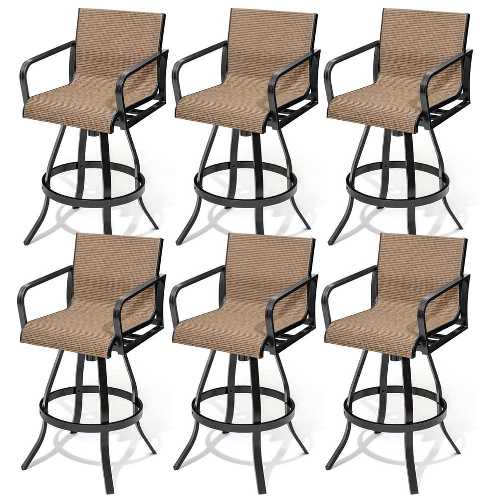 6-Pack Outdoor Bar Stool 300 lbs Capacity Fade Resistant Sunbrella Fabric Cast Aluminum Bar Stools in Brown for Patio price history on PriceWatchPro