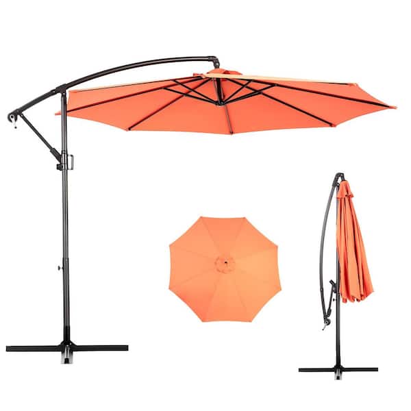 HOMEFUN 10 ft. Steel Outdoor Market Umbrella Tilt Adjustable Offset Patio Umbrella in Orange with 8-Ribs