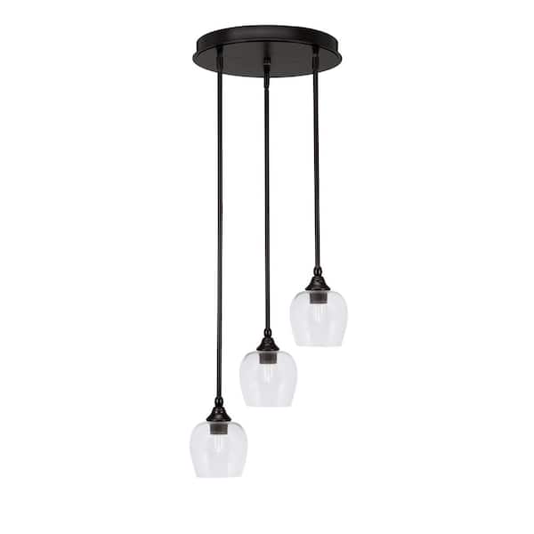 Unbranded Villa 60-Watt in. 3 Light Espresso Stem Pendant Light with 6 in. Clear Bubble Glass Shade, No bulbs included