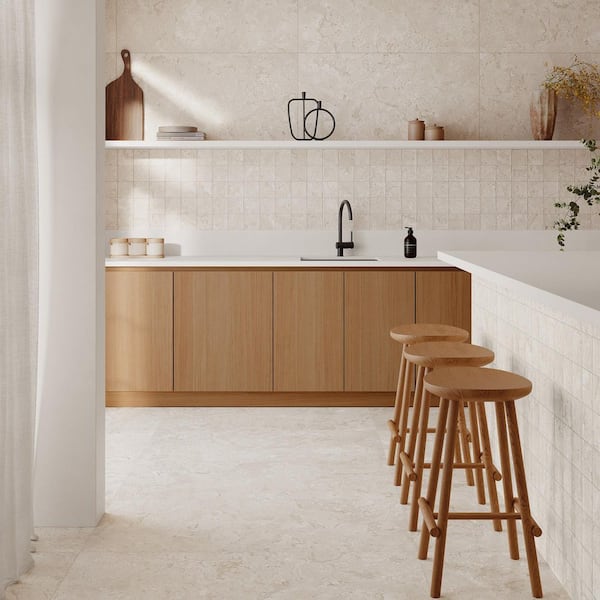 Spanish Amaris Almond 12 in. x 24 in. Matte Cross Cut Travertine Look Porcelain Wall Tile (5-Piece,  10.76 sq. ft./Case)