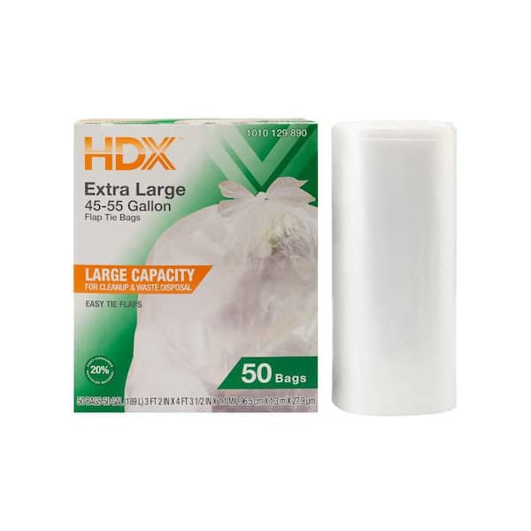 50 Gallon Clear Extra Large Trash Bags with 20% PCR (50-Count)
