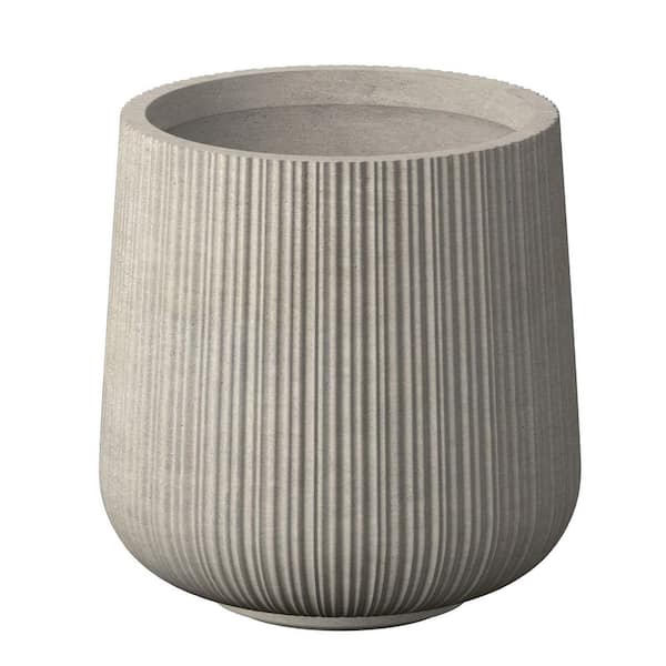 13 in. Medium Light Gray Concrete Round Planter / Pot with Drainage Holes