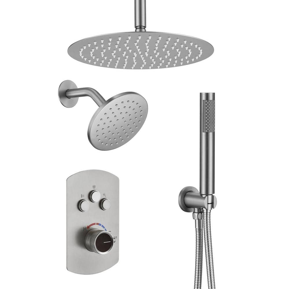 Brushed Nickel Dual Rainfall and Handheld Shower System with 12-inch Ceiling Mount