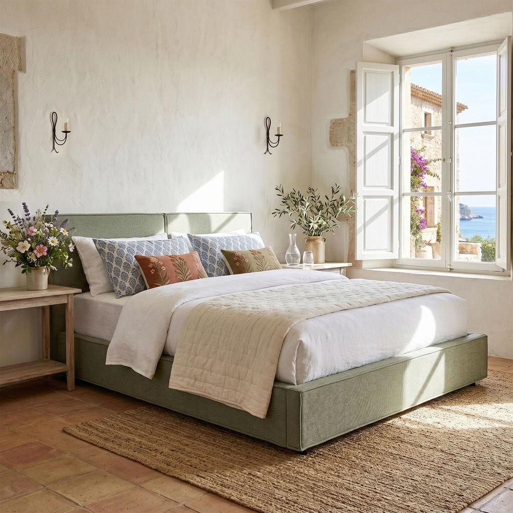 Green MDF Wood Frame Queen Size Modern Tufted Platform Bed with Linen Upholstered price history on PriceWatchPro