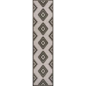 Lior Geometric Black/Cream 2 ft. x 8 ft. Moroccan Diamond Indoor/Outdoor Runner Rug