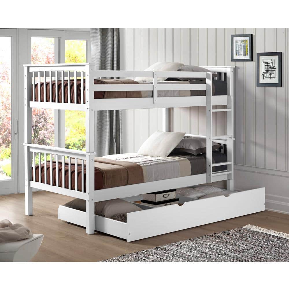 Walker Edison Furniture Company Solid Wood White Twin Bunk Bed with