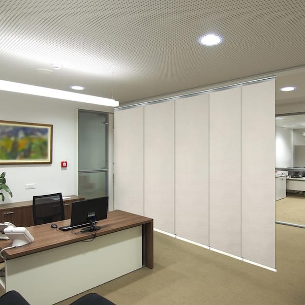 EMOH Pearlescent 58 in. - 110 in. W x 116 in. L Adjustable 5- Panel White Single Rail Panel Track with 23.5 in. Slates
