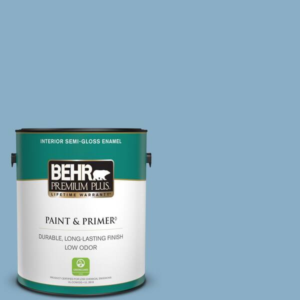 BEHR PREMIUM PLUS 1 gal. #S500-4 Chilly Blue Semi-Gloss Enamel Low Odor Interior Paint & Primer