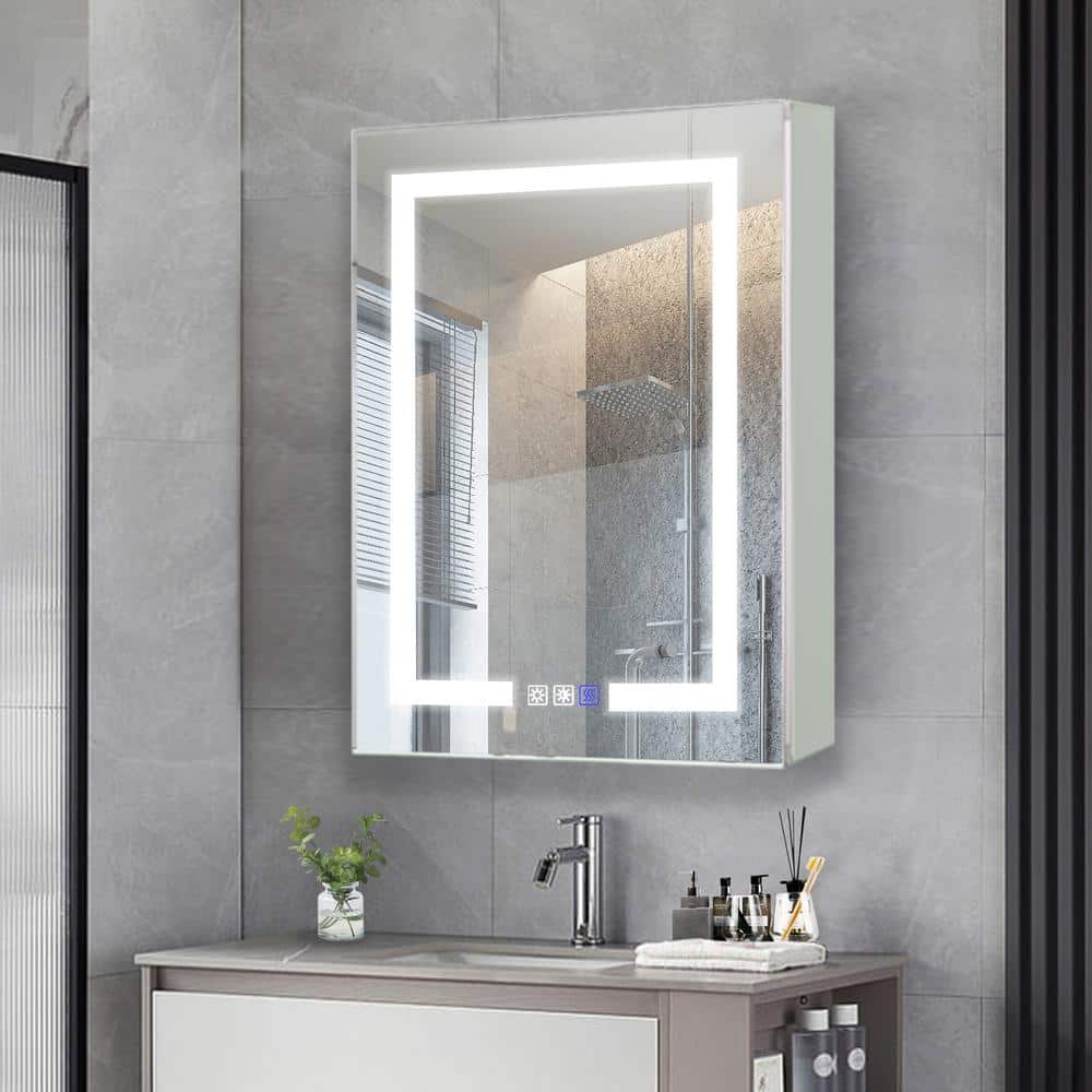24 in. W x 30 in. H Silver Recessed/Surface Mount Lighted Medicine Cabinet 