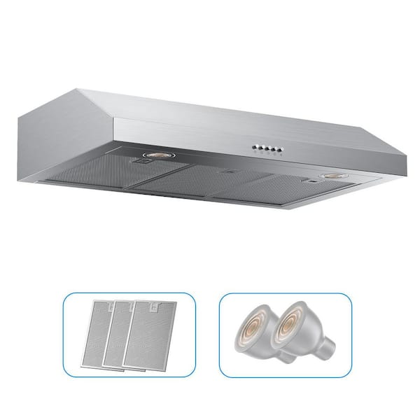 VIKIO PRO 36 in. 400 CFM Ducted Under Cabinet Range Hood in Stainless Steel with Dual Motor and Push Button Control, Low Noise