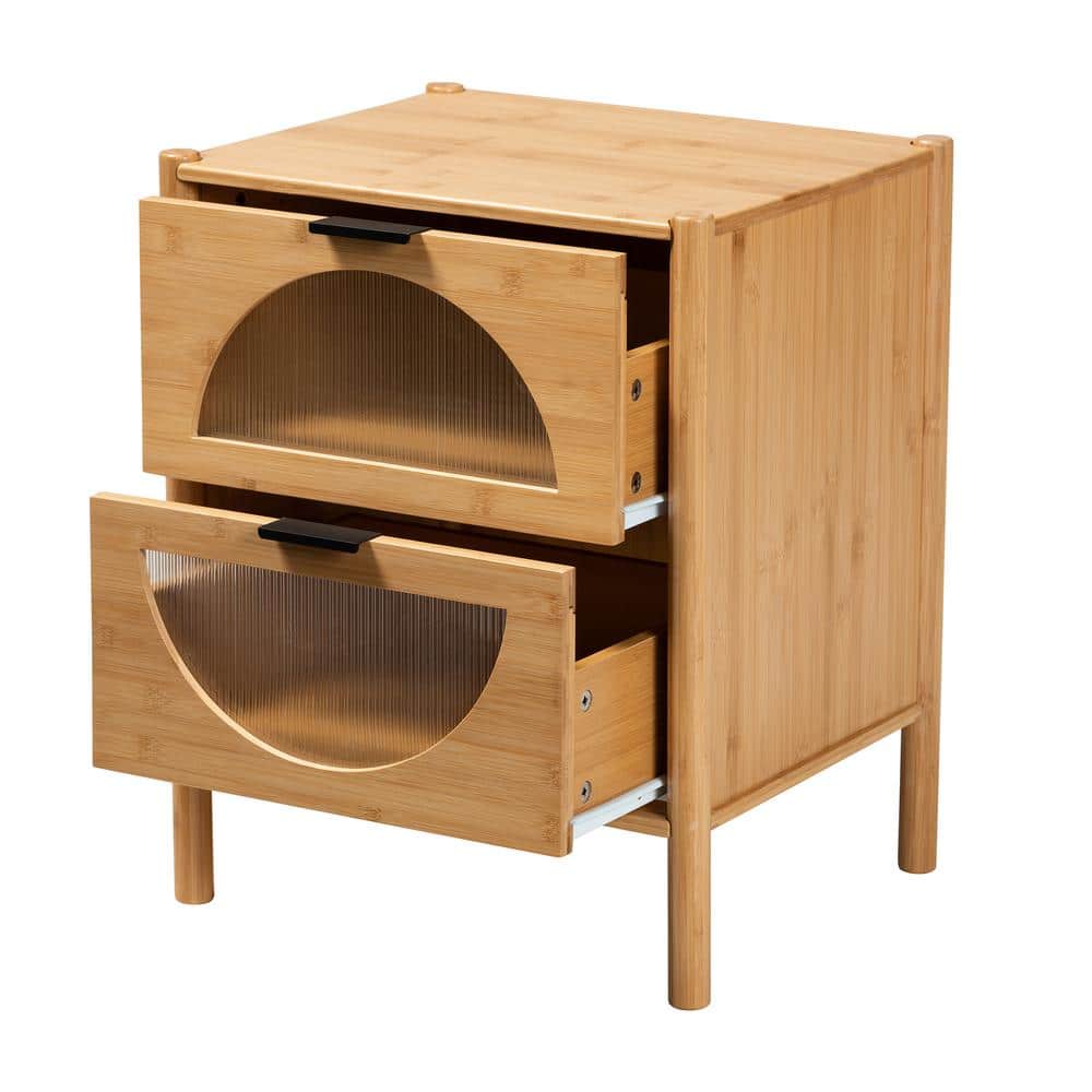 Naresh Natural Brown Bamboo Wood 2-Drawer Accent Table