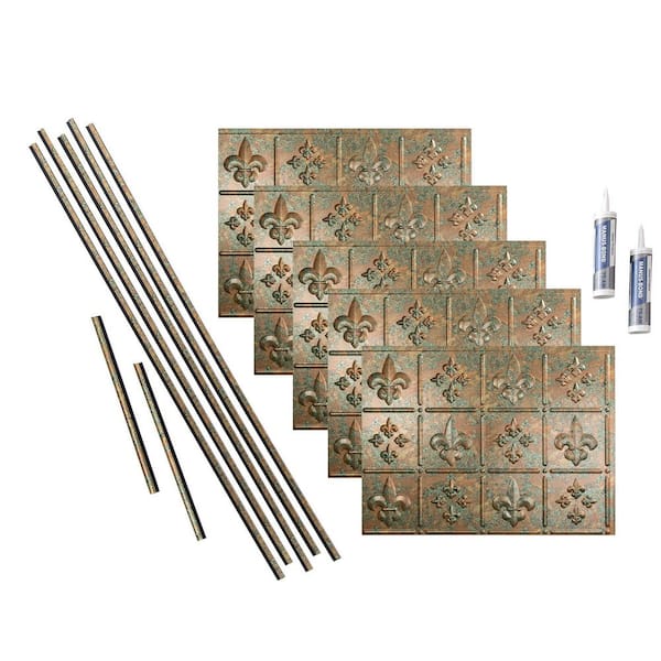 Fleur de Lis 18 in. x 24 in. Copper Fantasy Vinyl Decorative Wall Tile Backsplash 15 sq. ft. Kit