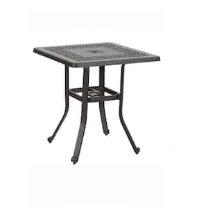 Brown Square Cast Aluminum Outdoor Bistro Table with Umbrella Hole