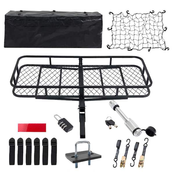 Amucolo 60 in. x 24 in. Black Hitched Mounted Folding Cargo Basket with Cargo Net, 500 lbs. Capacity for Car SUV Truck Trailer