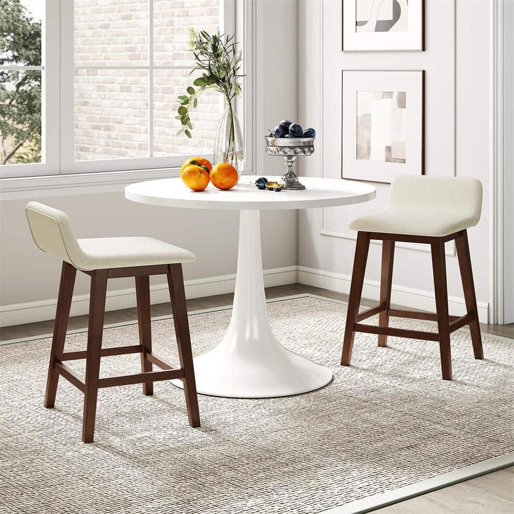 Counter Height Stools Set of 2 24 in. H Brown Low-Back Wood High-Top Chairs w/ Padded Seat & Backrest price history on PriceWatchPro