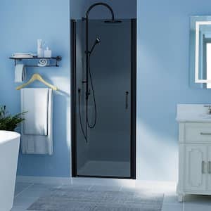 30-31 in. W x 72 in. H Pivot Frameless Swing Corner Shower Panel with Shower Door in Black with Smoke Gray Glass