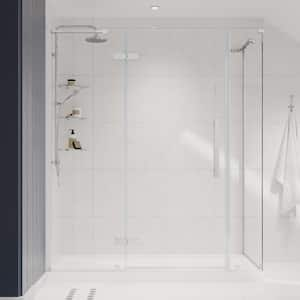 Tampa 60 in. L x 34 in. W x 75 in. H Corner Shower Kit w/ Pivot Frameless Shower Door in Chrome w/Shelves and Shower Pan