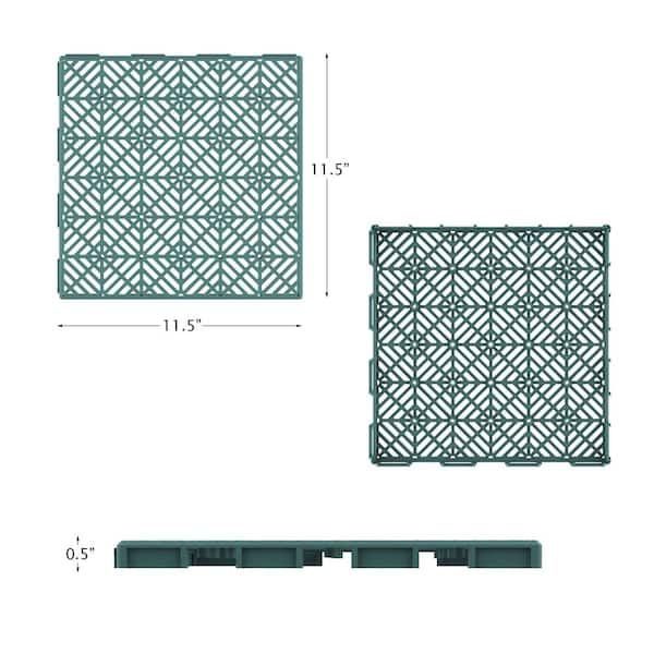 Pure Garden 11.5 in. x 11.5 in. Outdoor Interlocking Diamond Polypropylene Patio and Deck Tile Flooring in Green (Set of 6) Pure Garden 11.5 in. x 11.5 in. Outdoor Interlocking Diamond Polypropylene Patio and Deck Tile Flooring in Green (Set of 6)
