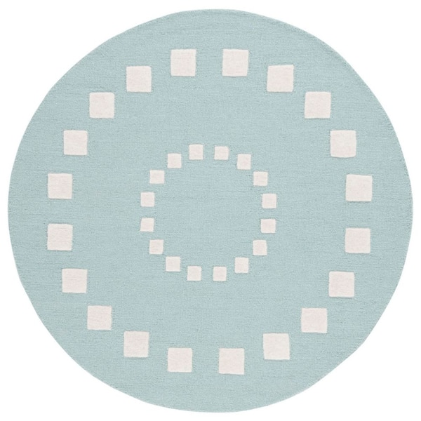 Kids 5 ft. x 5 ft. Turquoise/Ivory Geometric Border Radial Round Area Rug
