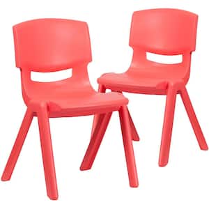 2 Pack Red Plastic Stackable School Chair with 15.5 in. Seat Height
