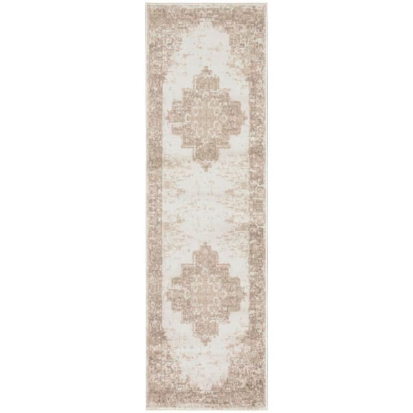 Nourison Grafix Ivory Beige 2 ft. x 8 ft. Center medallion Transitional Runner Area Rug