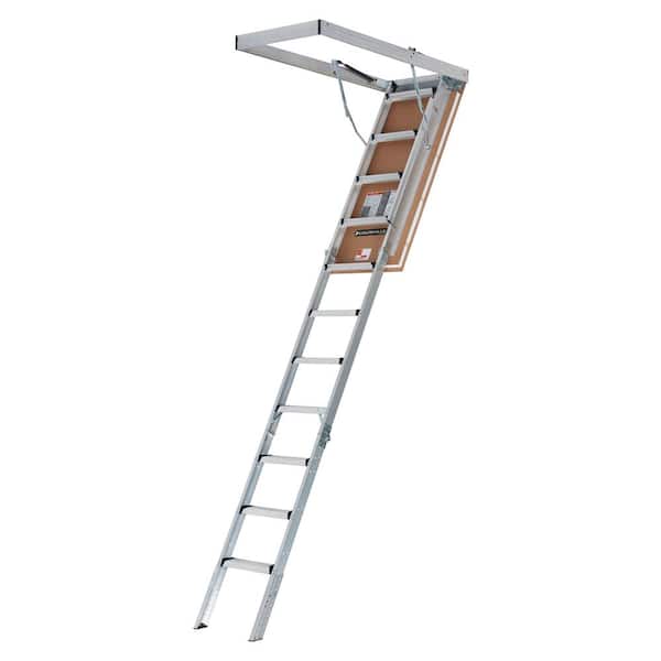 Louisville Ladder Energy Efficient 7 ft. 8 in. to 10 ft. 3 in., 22.5 in. x 54 in. Insulated Aluminum Attic Ladder, 375 lbs. Load Capacity