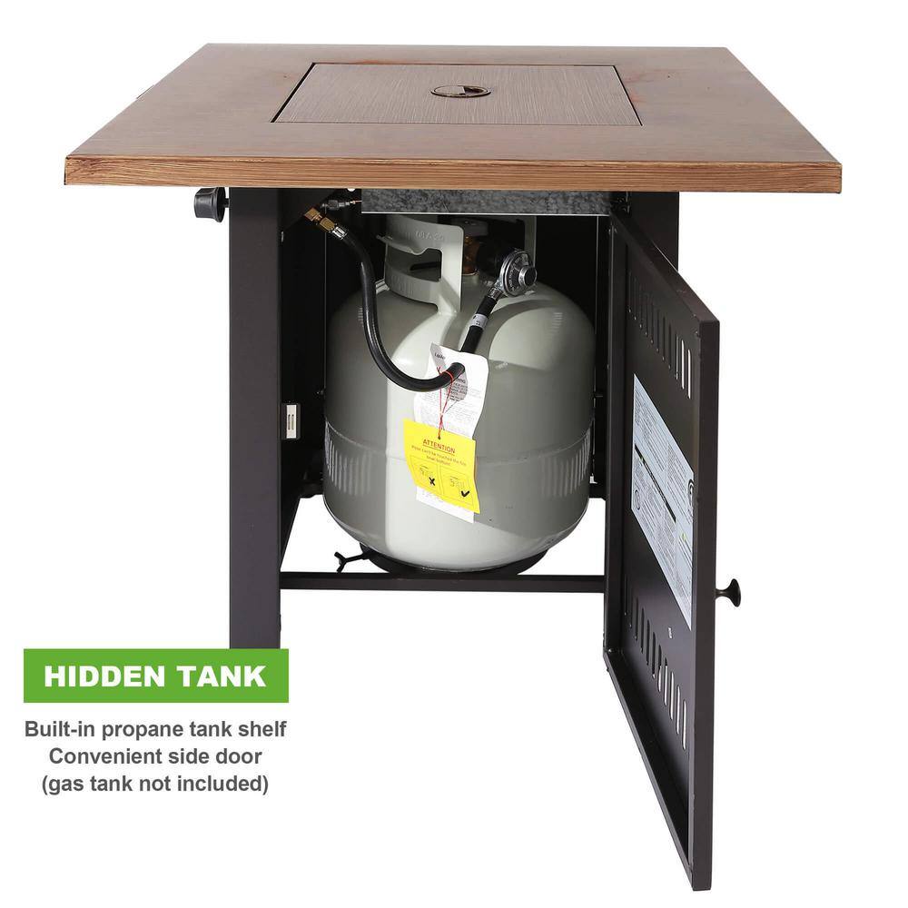 Yellow Wood Mocha X Square Propane Fire Pit Table