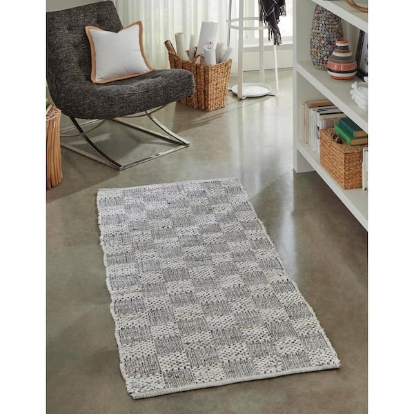 Chindi Cotton Checkered Ivory/Black 3 ft. x 6 ft. Runner Rug