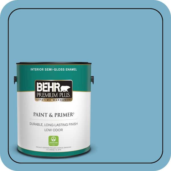 BEHR PREMIUM PLUS 1 gal. #M490-4 Frisky Blue Semi-Gloss Enamel Low Odor Interior Paint & Primer
