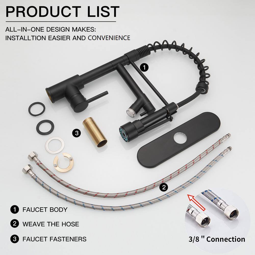 Matte Black Single Handle Pull-Down Sprayer Kitchen Faucet with LED Light