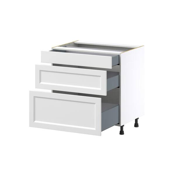 J COLLECTION Alton Painted 33 in. W x 34.5 in. H x 24 in. D in White Shaker Assembled Base Kitchen Cabinet with 3-Drawers