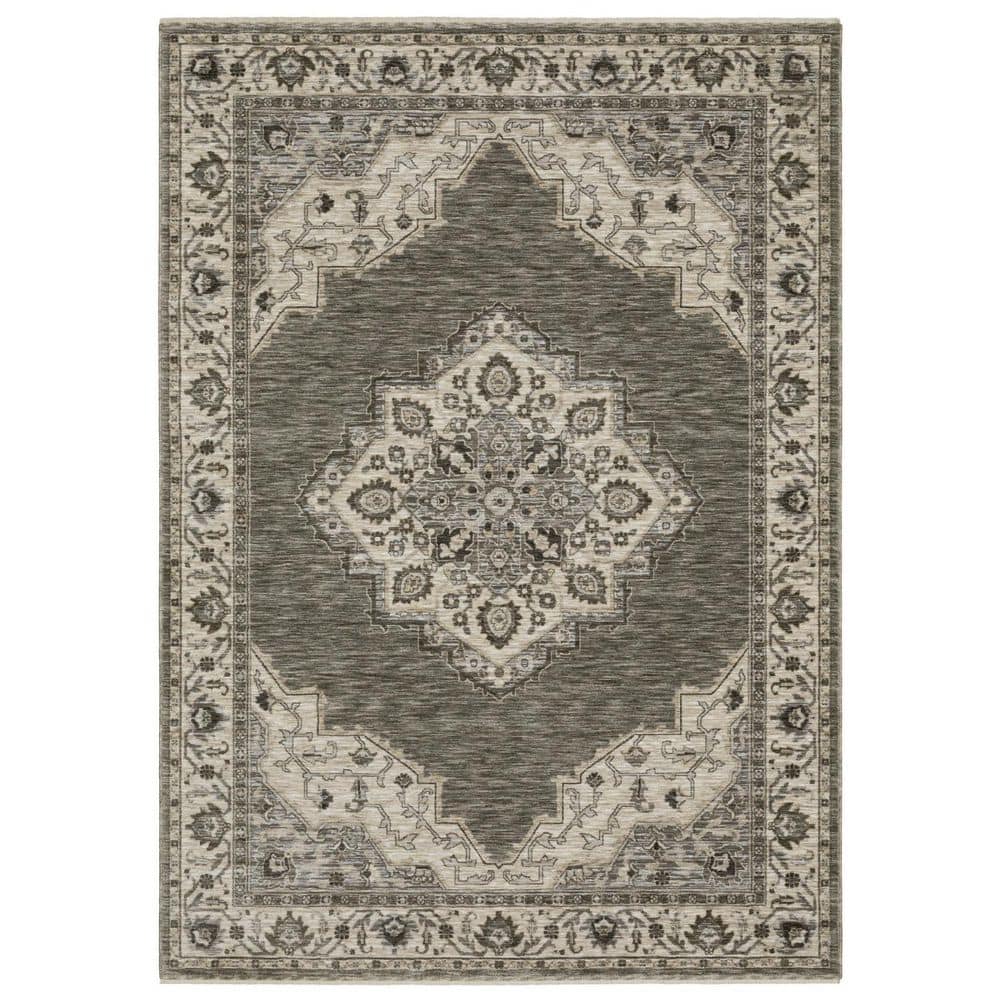 HomeRoots 10 ft. x 13 ft. Gray, Beige Medallion Washable Area Rug ...