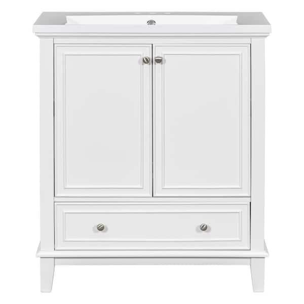 Virubi 30 in. W. x 18 in. D x 34.8 in. H Single Sink Bath Vanity in White with White Ceramic Top, Drawer and Adjustable Shelf