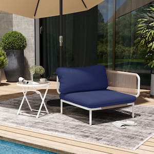 1-Piece Metal Outdoor Sectional Sofa with Navy Blue Cushions 2-Armrest