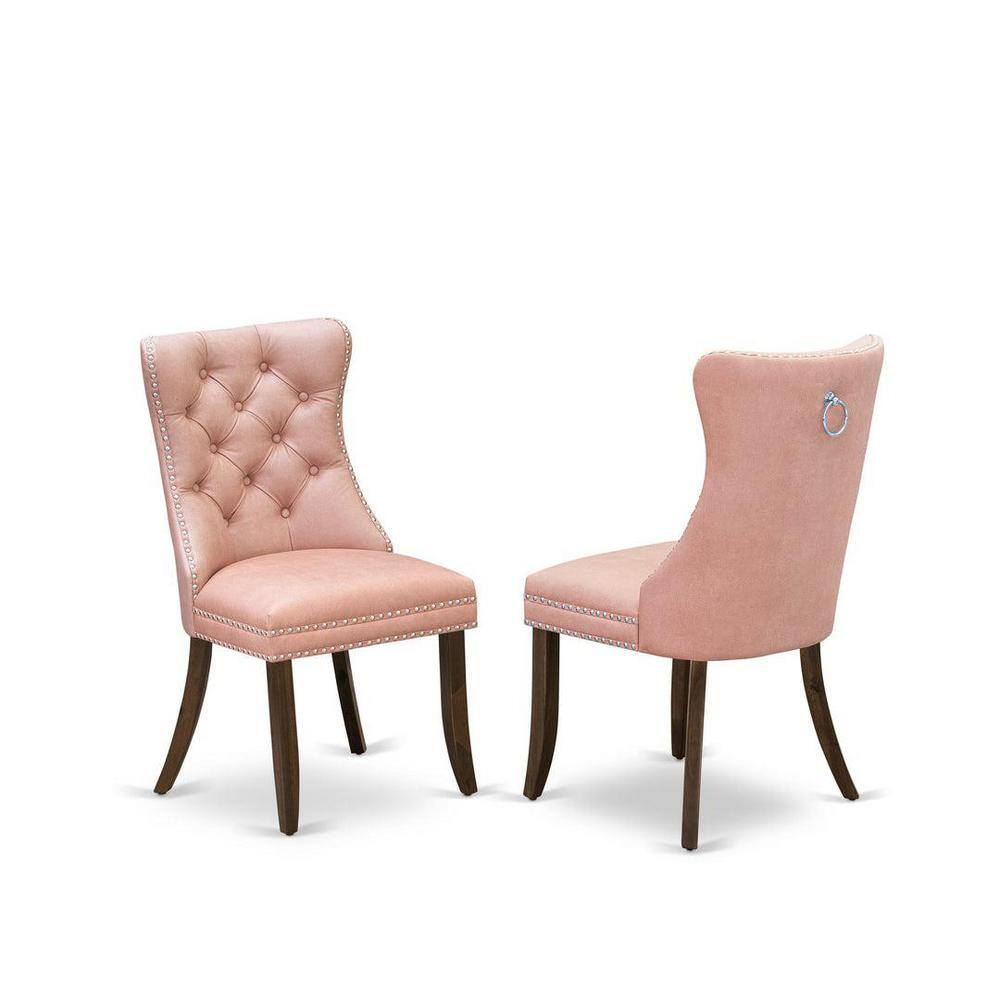 Antique Walnut 5-Piece Dining Set with Pink Upholstered Chairs