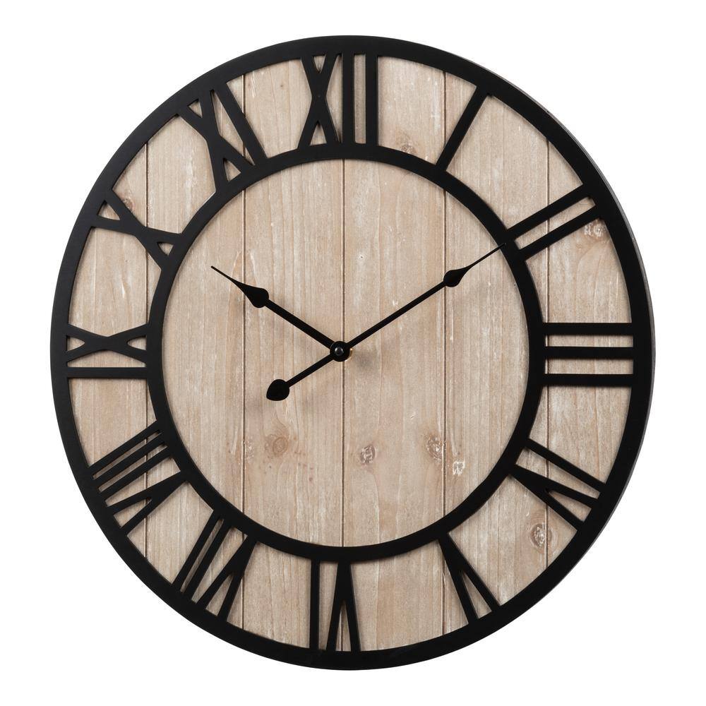 Harper 19.7-Inch Black and Distressed Wood Roman Numeral Wall Clock