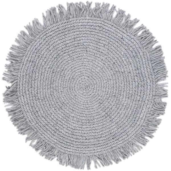Renewal 3 ft. x 3 ft. Gray Solid Fringe Round Area Rug