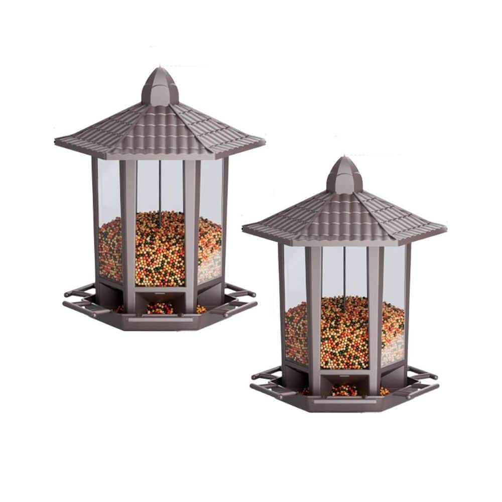 Outdoor Hanging Vintage Pagoda Design Brown Bird Feeder (2 Pack)