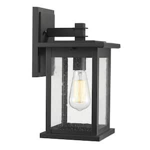 1-Light Black Weather Resistant Exterior Outdoor Wall Light Sconce Wall Lantern with Seeded Glass for the Porch