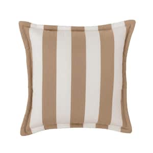 Cabana Stripe Beige/Natural Set of Two 20 in. Flanged Outdoor Throw Pillows with Fill, with Zipper