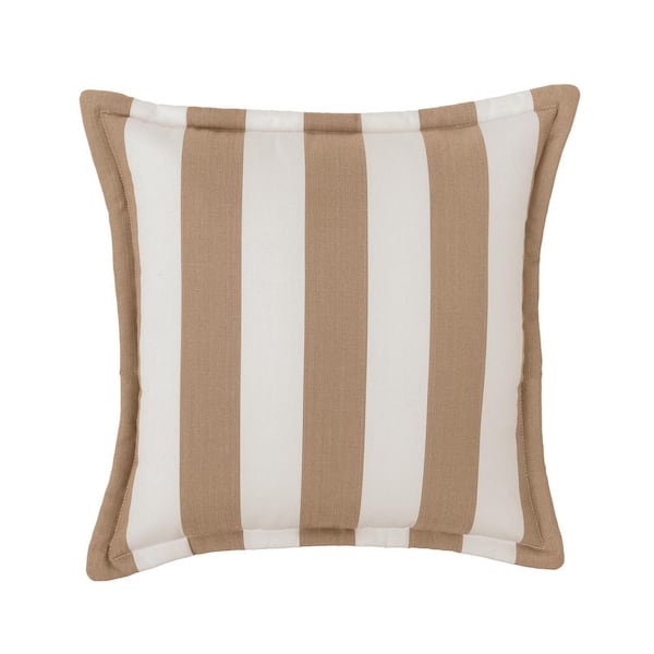Cabana Stripe Beige/Natural Set of Two 20 in. Flanged Outdoor Throw Pillows with Fill, with Zipper