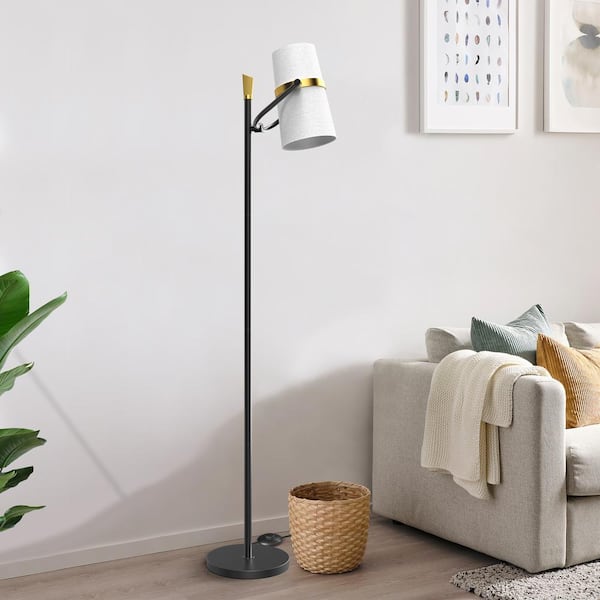 Maxax Chicago 62-In Black Standard Metal Floor Lamp With Conical White Linen Lampshade