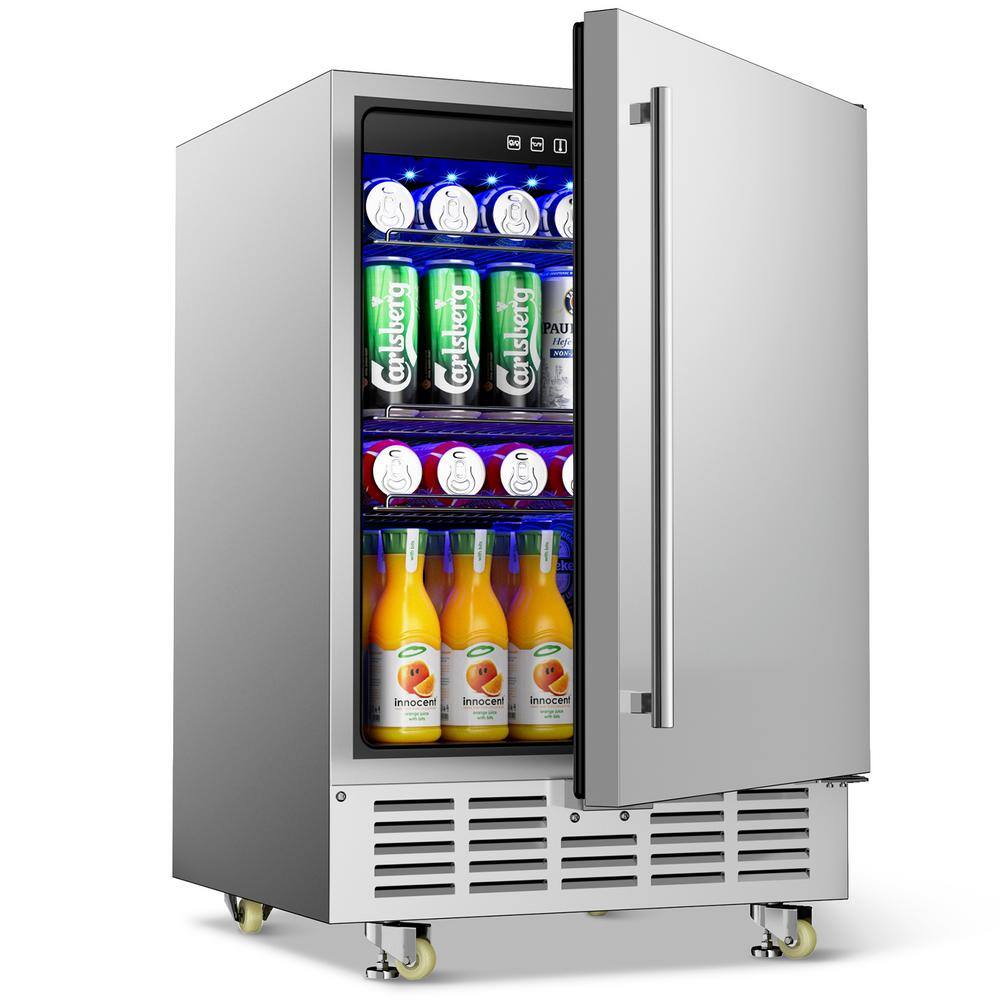 Silver Stainless Steel Single Zone Beverage Cooler with LED Controls