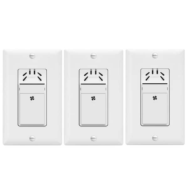 TOPGREENER 3 Amp 3-Speed Humidity Sensor Switch in Bathroom Fan Control in White with Wall Plates (3-Pack)