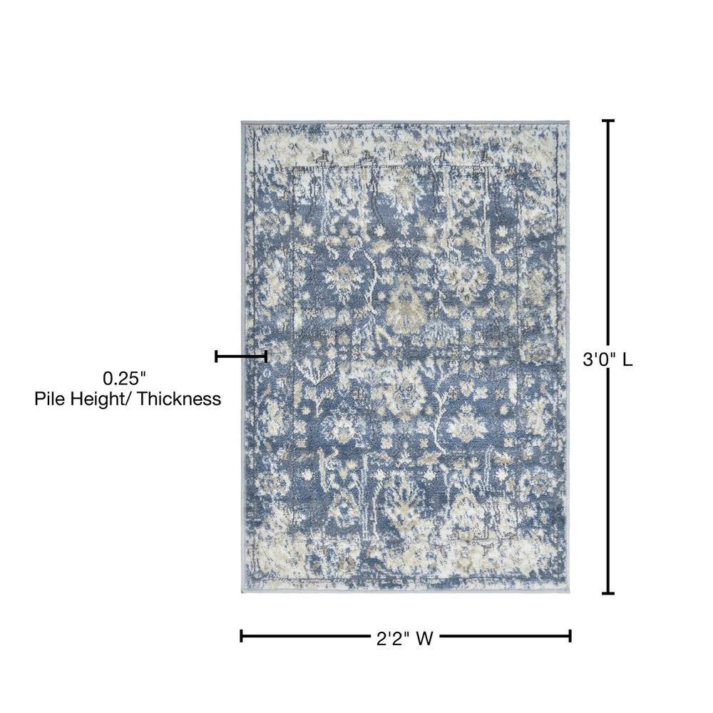 Portland Blue Rectangular Indoor Easy-Care Rug, 2x3 ft