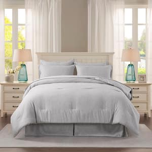 8-Piece Gray Microfiber Cationic Dyeing Cal King Comforter Set