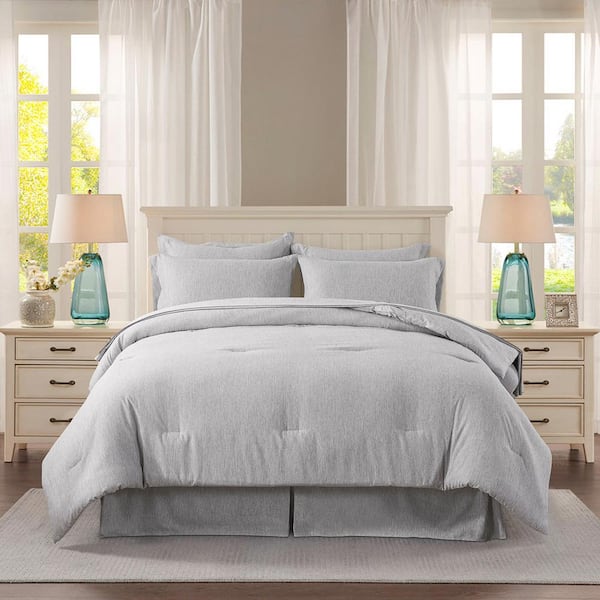 6-Piece Gray Microfiber Cationic Dyeing Twin Comforter Set